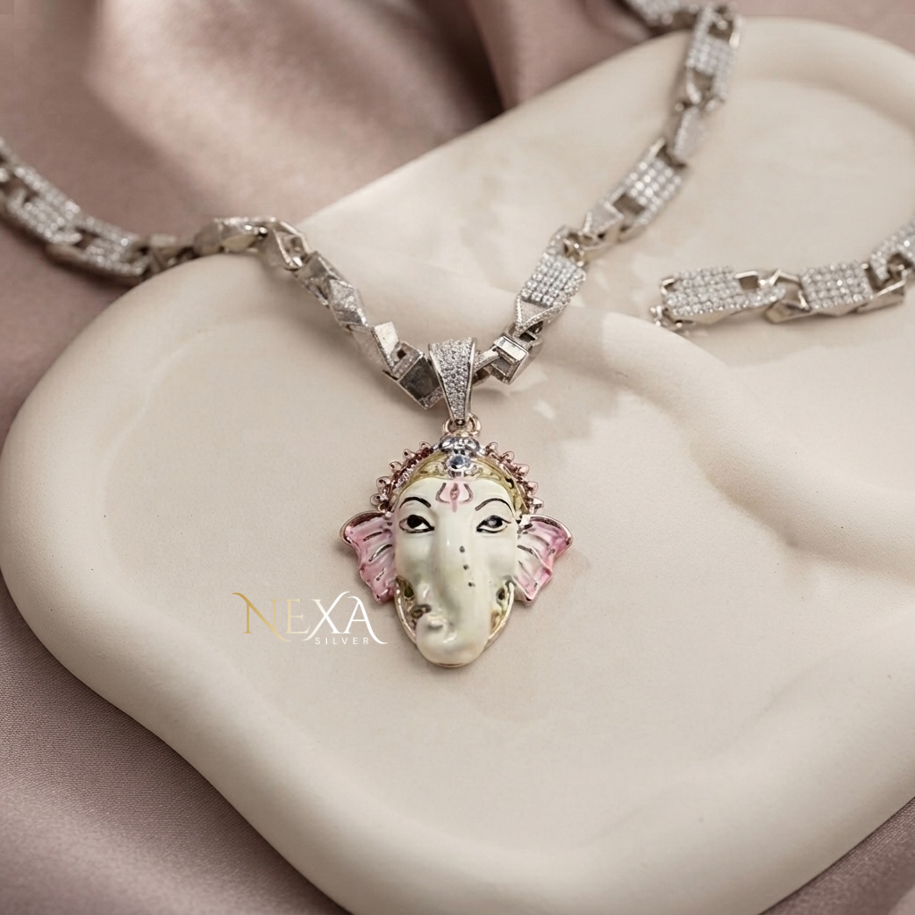 Lord Ganesha Silver Pendant for Men thumbnail 2