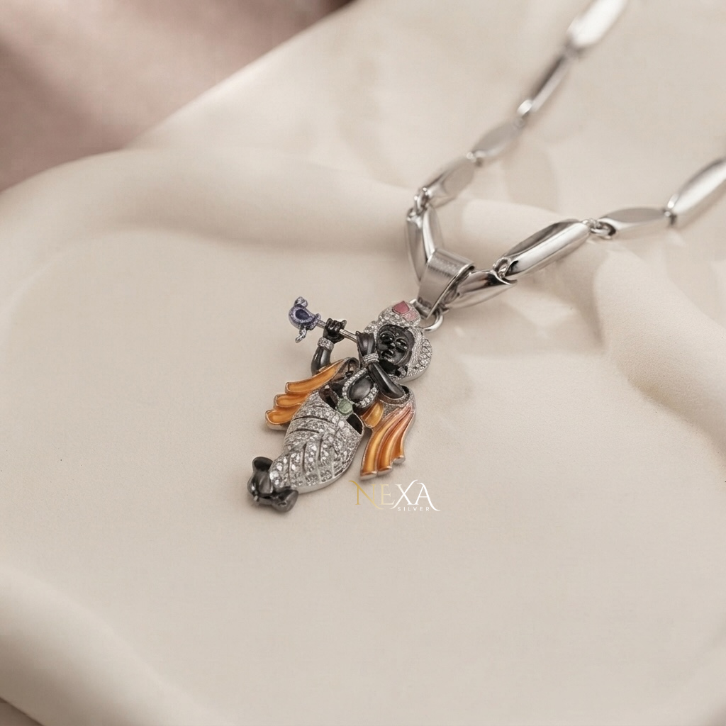 Lord Krishna Silver Pendant for Men thumbnail 2