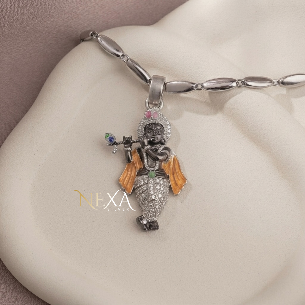 Lord Krishna Silver Pendant for Men thumbnail 3