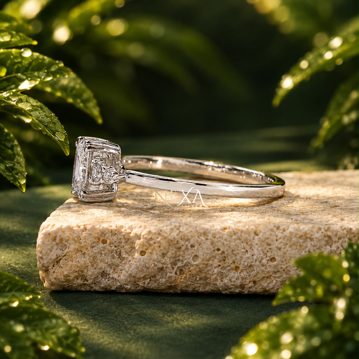 Emerald Cut Moissanite Diamond Ring for Ladies in 925 Silver thumbnail 4