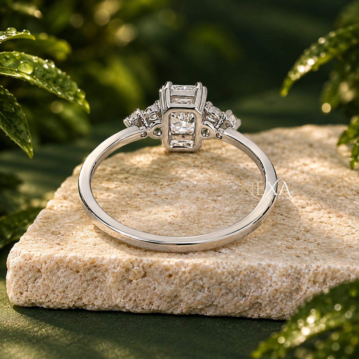 Emerald Cut Moissanite Diamond Ring for Ladies in 925 Silver thumbnail 5