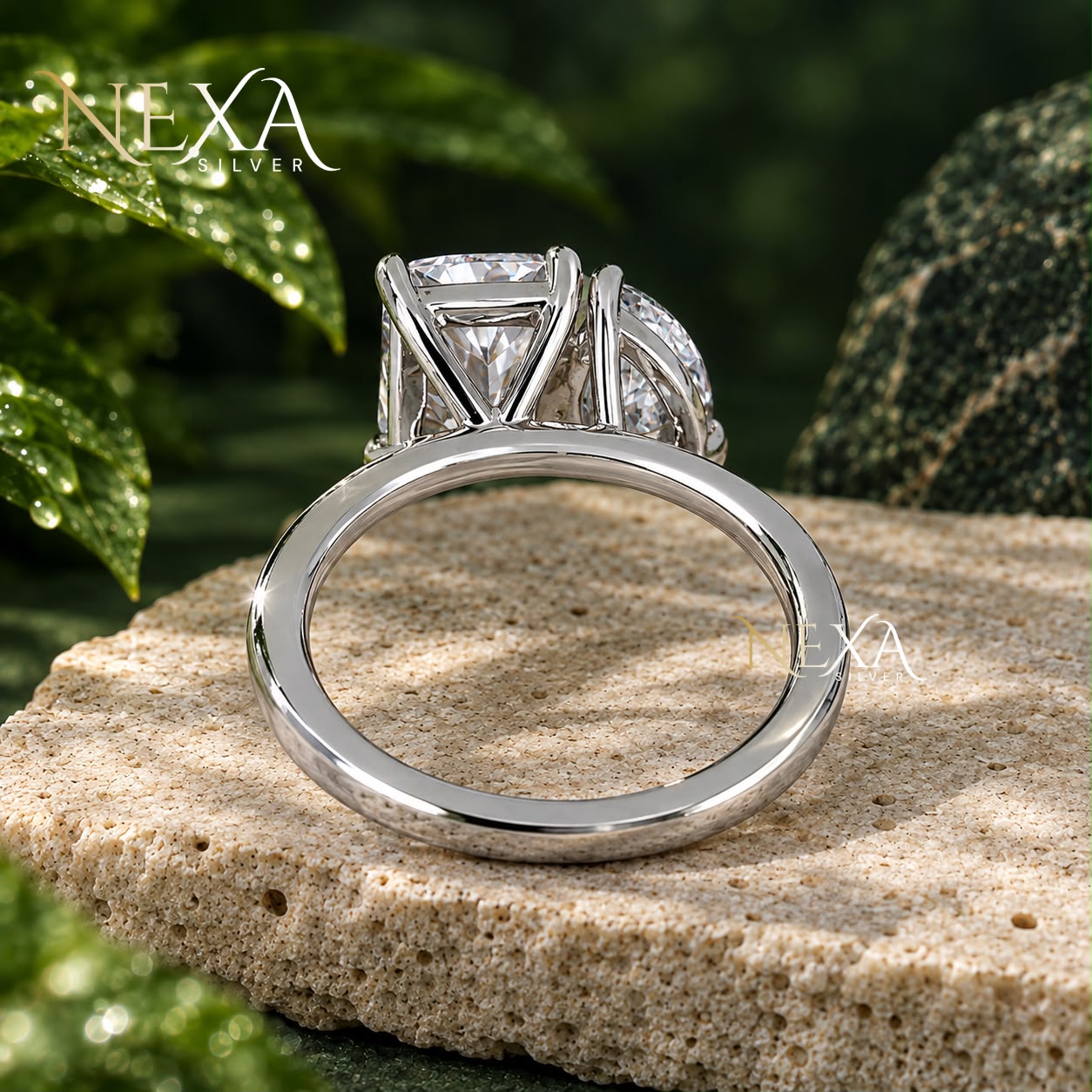 Pear and Emerald Cut Moissanite Diamond Ring for Girls & Women thumbnail 2