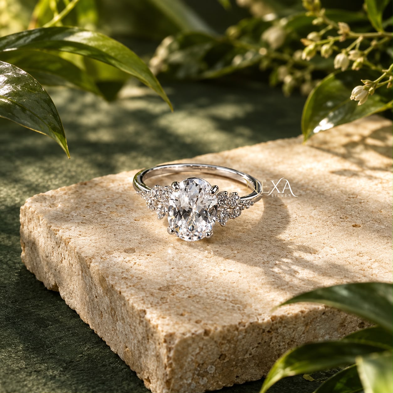 Oval Cut Moissanite Diamond Ring for Girls & Women in 925 Silver thumbnail 5