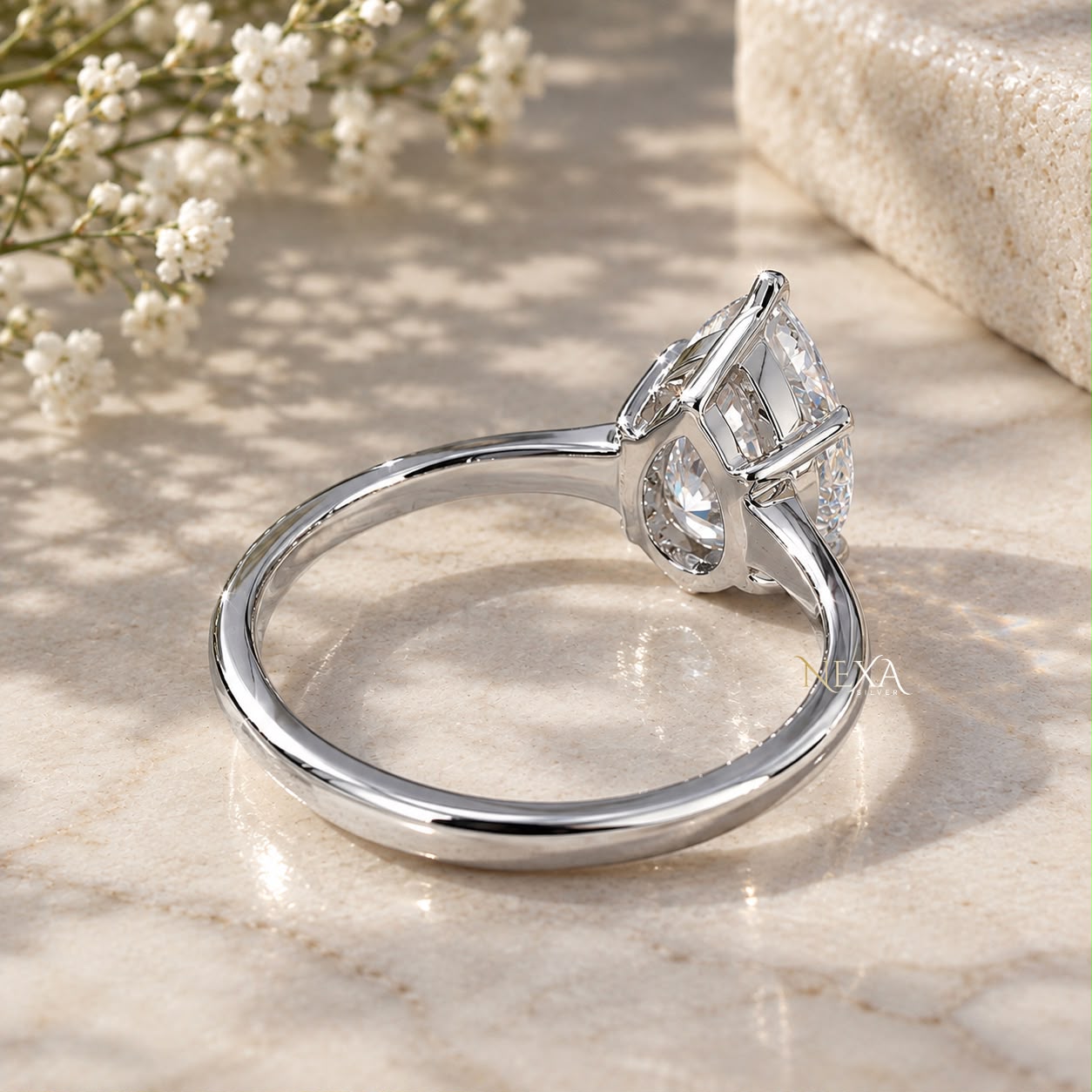 Pear and Round Moissanite Diamond Ring for Ladies in 925 Silver thumbnail 5