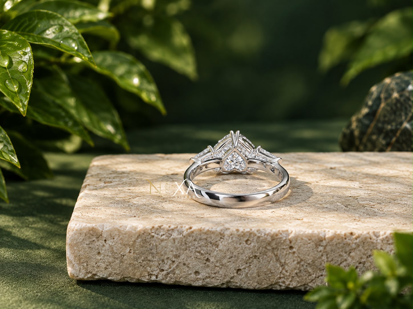 Heart and Custom Baguette Moissanite Valentine Ring for Girls in 925 Silver thumbnail 2