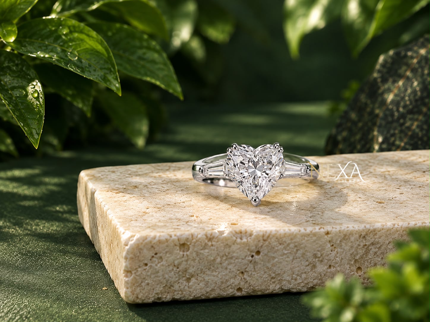 Heart and Custom Baguette Moissanite Valentine Ring for Girls in 925 Silver thumbnail 4