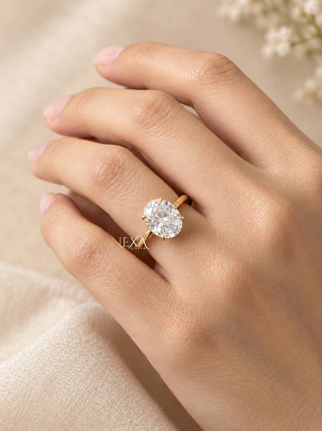 Solitaire Oval Shaped Moissanite Diamond Ring for Special Occasions thumbnail 4
