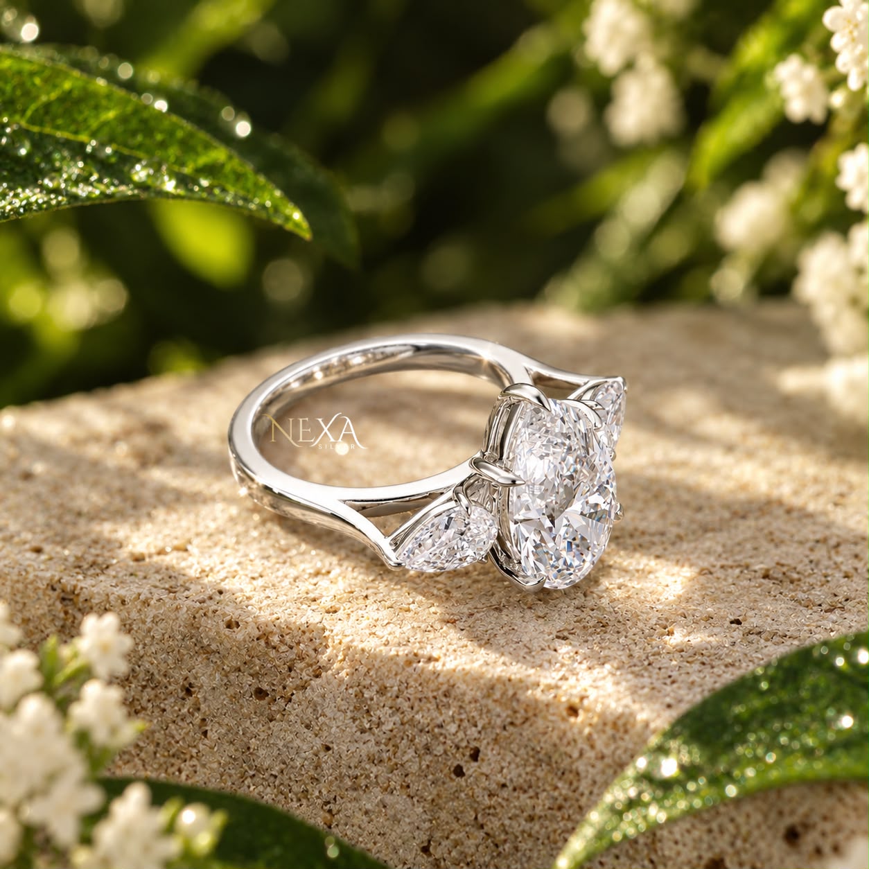 Pear Shaped Moissanite Diamond Wedding Ring for Girls & Women thumbnail 3
