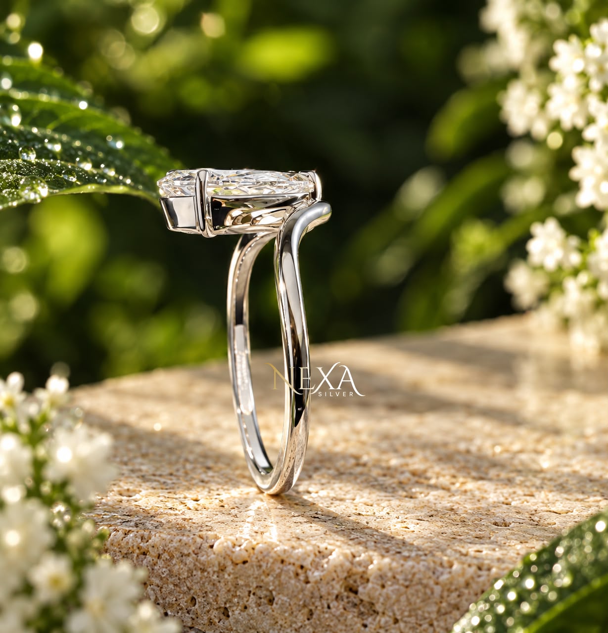 Large Pear Moissanite Solitaire Ladies Ring for Festive Season in 925 Silver thumbnail 4