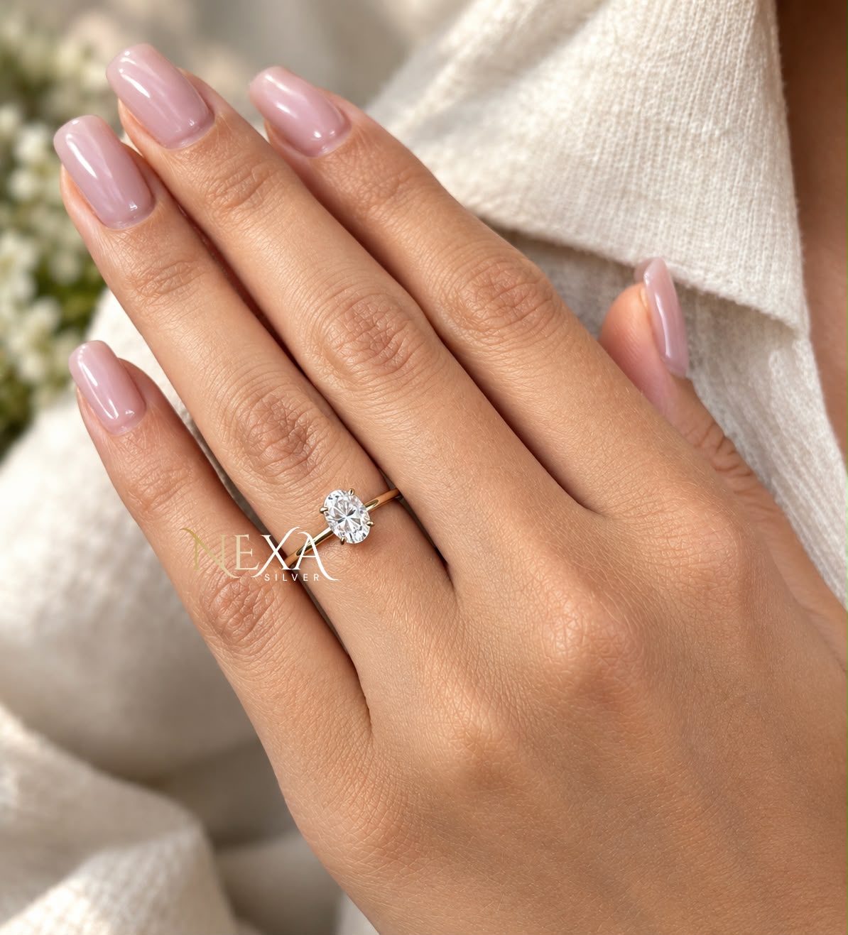 Stunning Oval Moissanite Solitaire Ring for Girls & Women in 925 Silver thumbnail 2