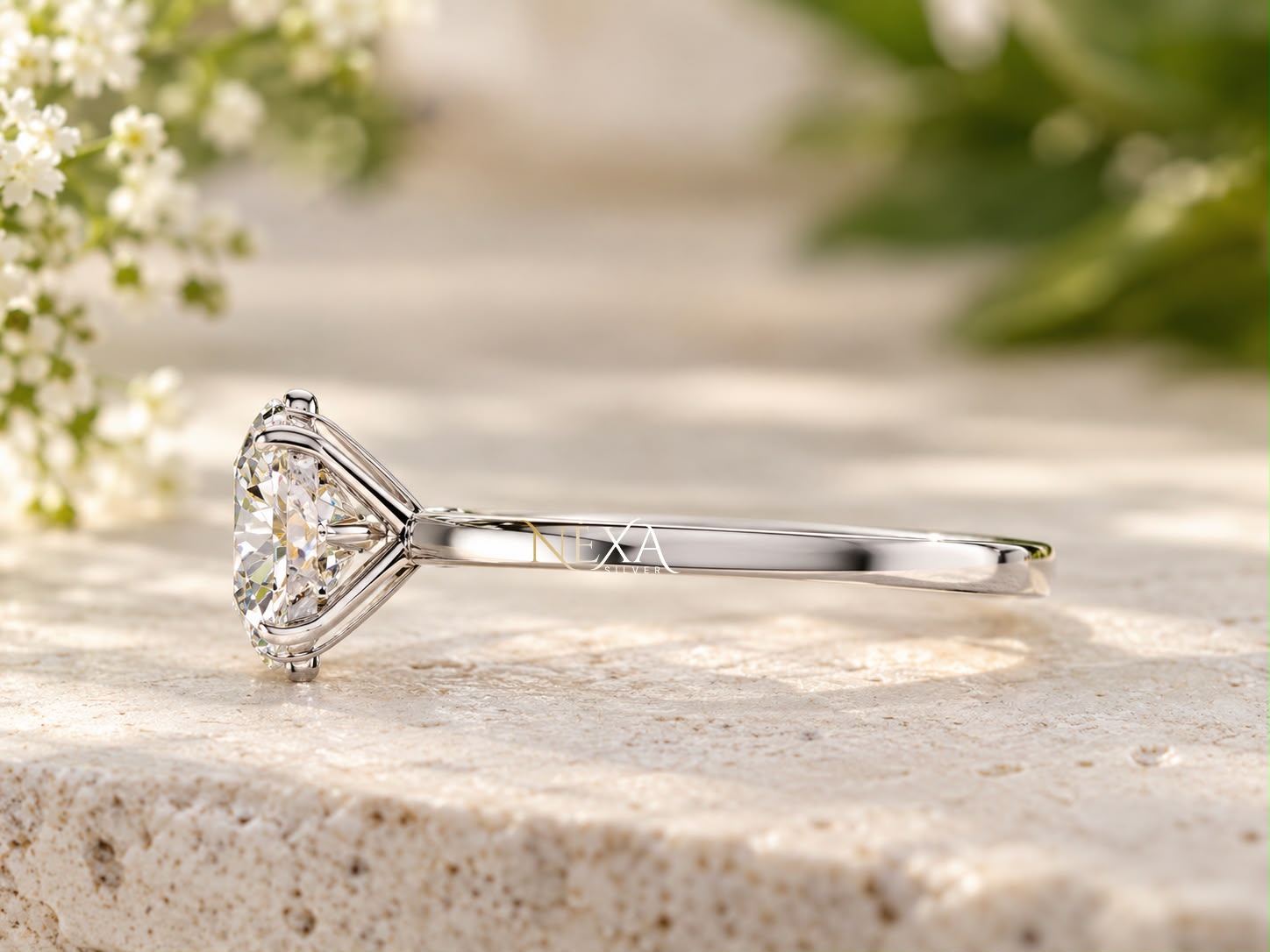 Stunning Oval Moissanite Solitaire Ring for Girls & Women in 925 Silver thumbnail 3
